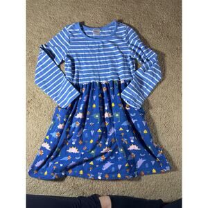 Hanna Andersson girls blue dinosaur print dress 6-7Y